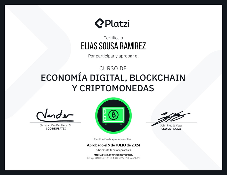 Diploma del Curso de Economía Digital: Bitcoin y criptomonedas