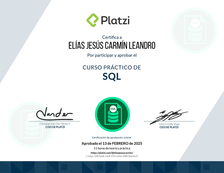 Diploma del Curso Práctico de SQL