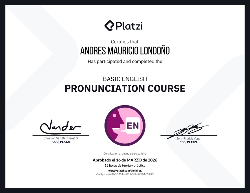Diploma del Curso Básico de Pronunciación en Inglés