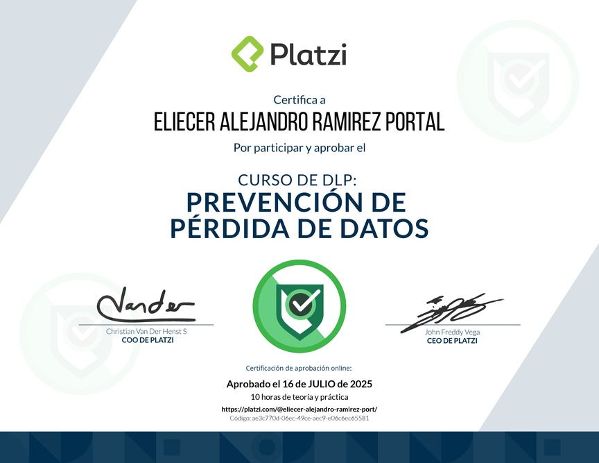 Diploma del Curso de DLP: Prevención de Pérdida de Datos