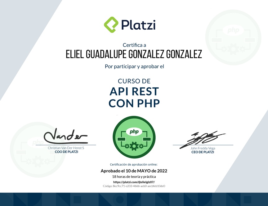 Diploma del Curso de API REST con PHP
