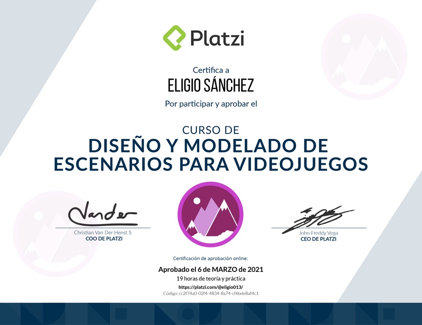 Diploma del Curso de Diseño y Modelado en Videojuegos