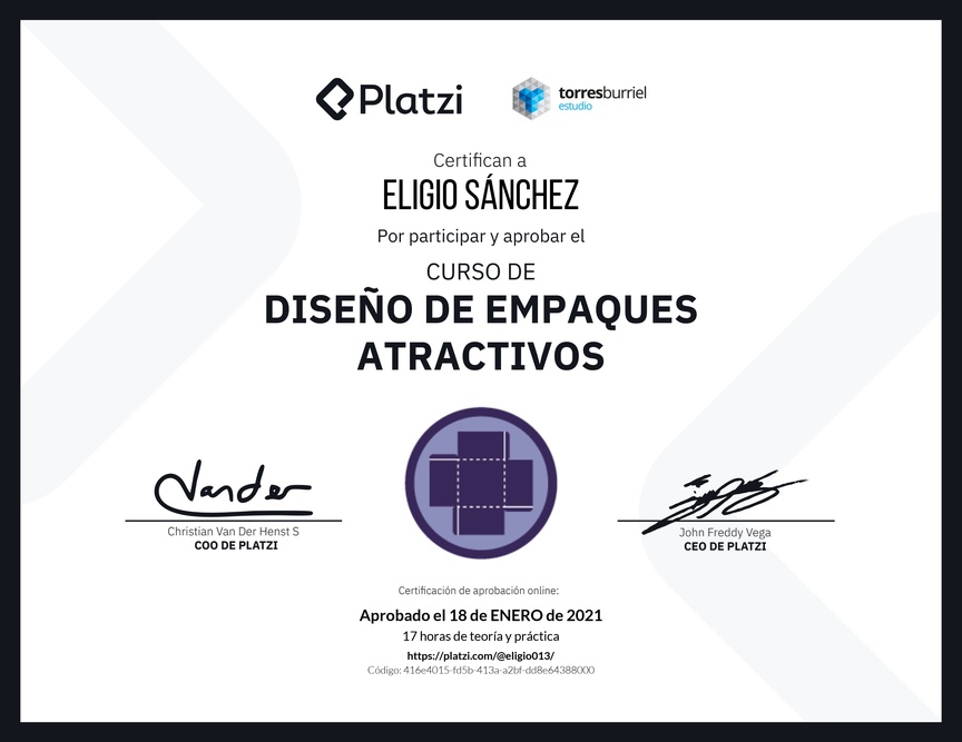 Diploma del Curso de Diseño de Empaques Atractivos