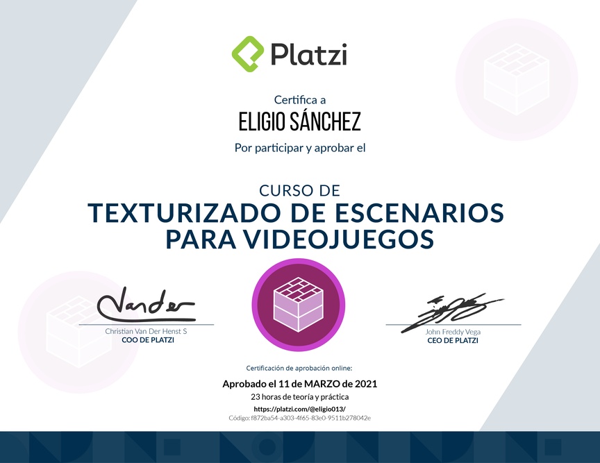 Diploma del Curso de Texturizado de Escenarios para Videojuegos