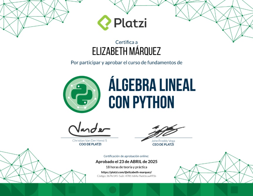 Diploma del Curso de Fundamentos de Álgebra Lineal con Python