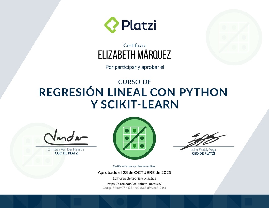Diploma del Curso de Regresión Lineal con Python y scikit-learn