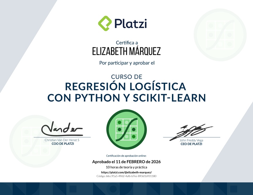 Diploma del Curso de Regresión Logística con Python y scikit-learn