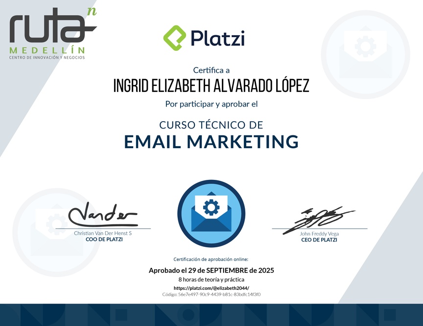 Diploma del Curso de Configuración Correcta en E-Mail Marketing