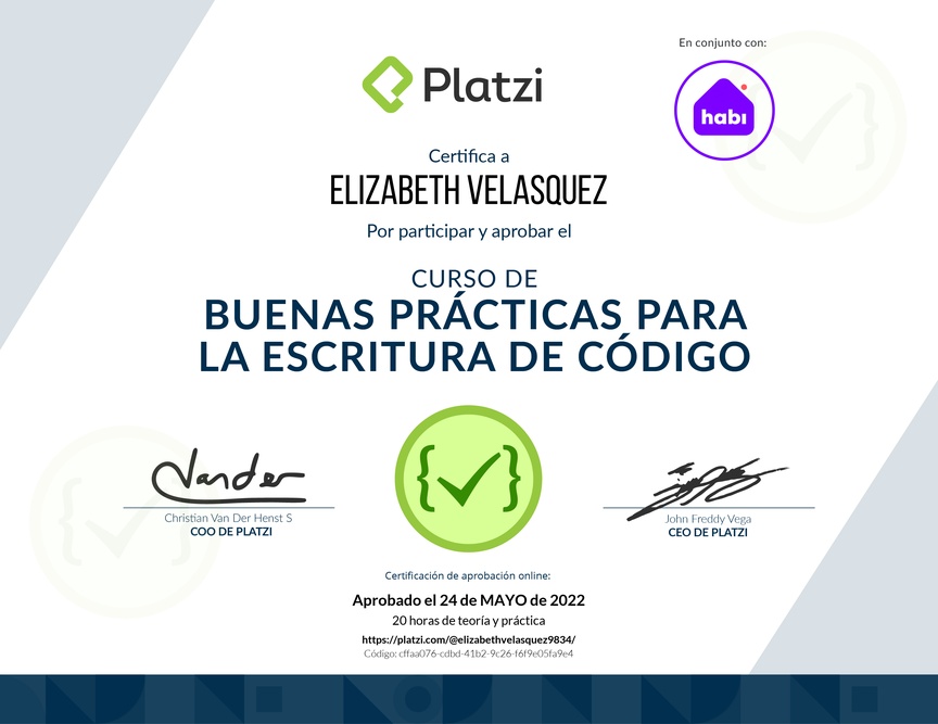 Diploma del Curso de Patrones de Diseño y Buenas Prácticas en PHP