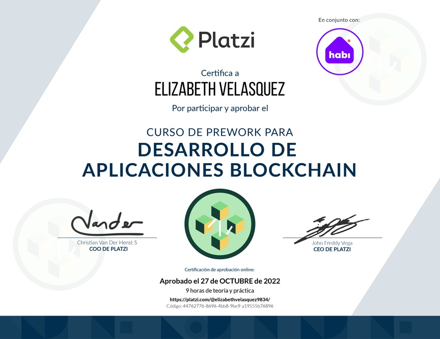 Diploma del Curso de Prework para Desarrollo de Aplicaciones Blockchain 2021