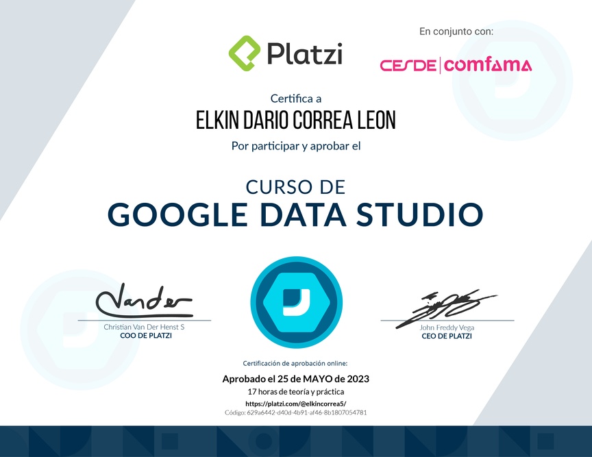 Diploma del Curso de Google Data Studio