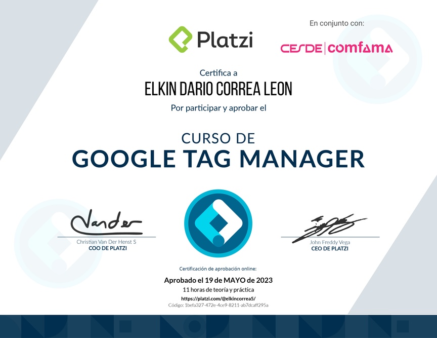 Diploma del Curso de Introducción a Google Tag Manager 📃