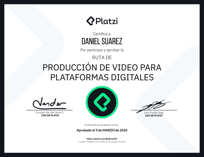 Diploma de la Ruta de Aprendizaje de Producción de Video para Plataformas Digitales