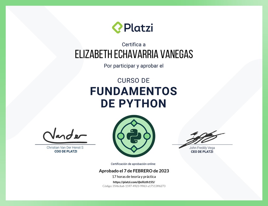 Diploma del Curso de Fundamentos de Python