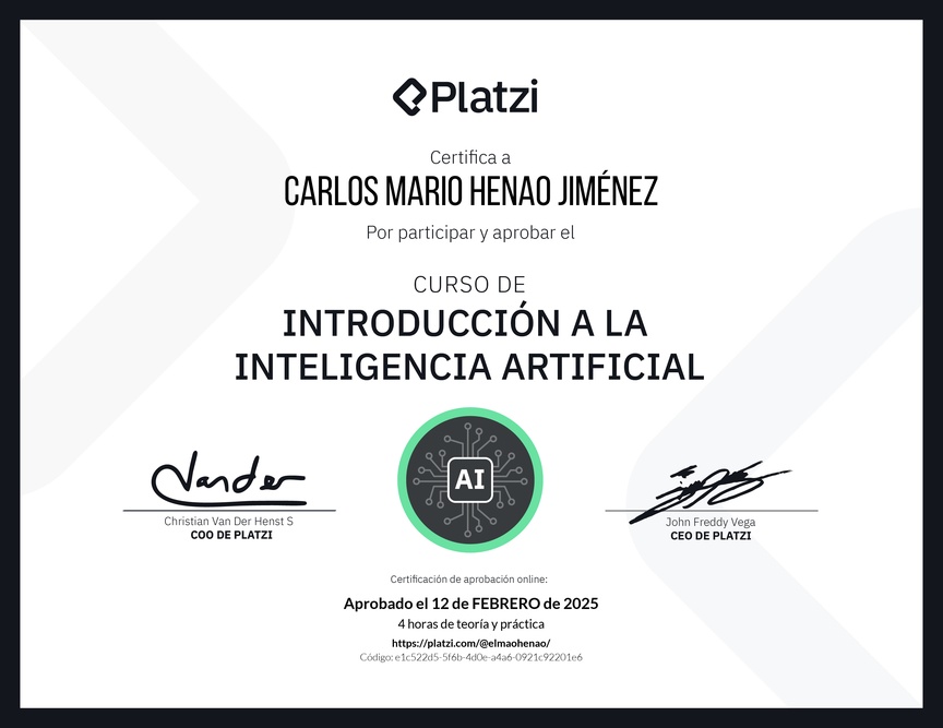 Diploma del Curso Gratis de Introducción a la Inteligencia Artificial