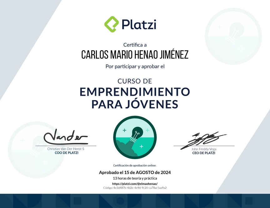 Diploma del Curso de Emprendimiento para Jóvenes
