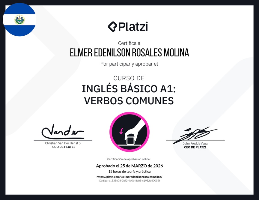Diploma del Curso de Inglés Básico A1: Verbos Comunes