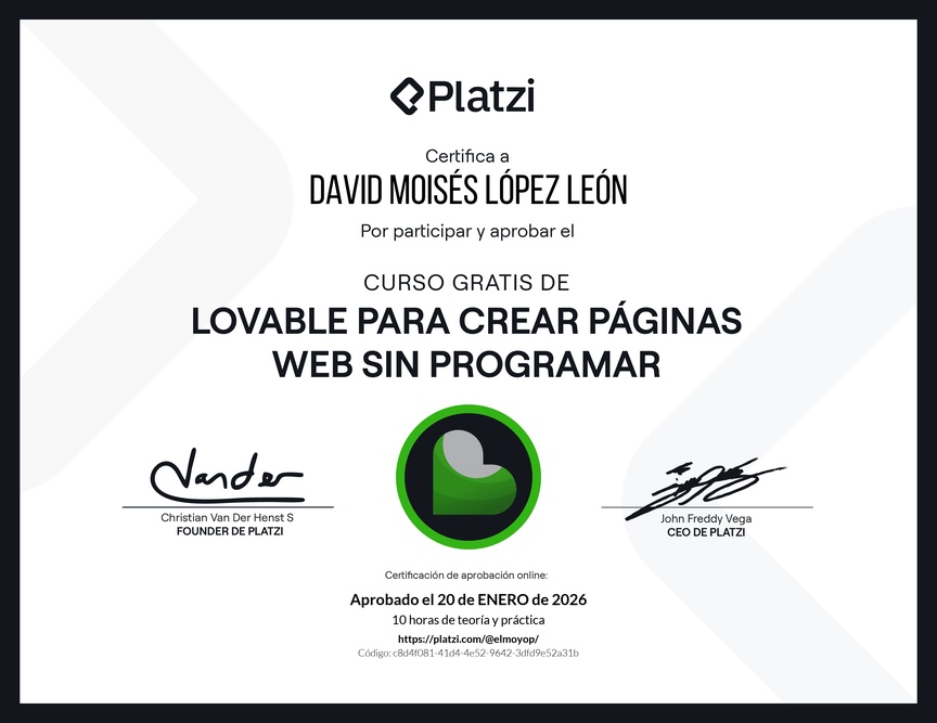 Diploma del Curso Gratis de Lovable para Crear Páginas Web sin Programar