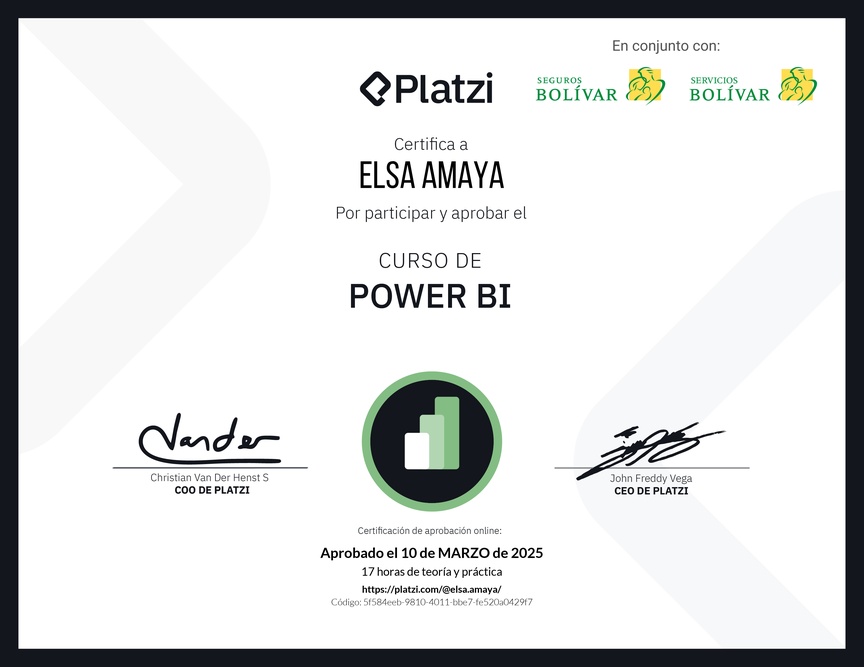 Diploma del Curso de Power BI