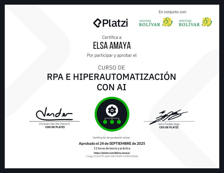Diploma del Curso de RPA e Hiperautomatización con AI