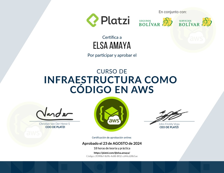 Diploma del Curso de Infraestructura Como Código en AWS