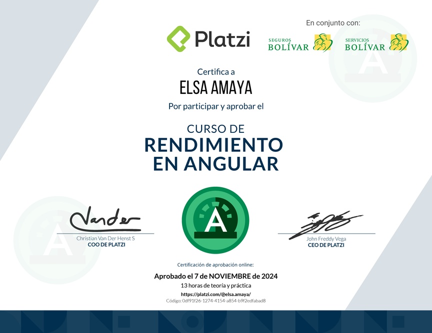 Diploma del Curso de Rendimiento en Angular