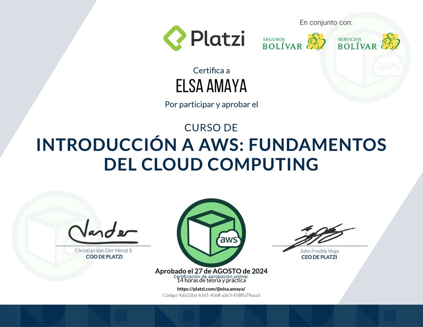 Diploma del Curso de Introducción a AWS: Fundamentos de Cloud Computing