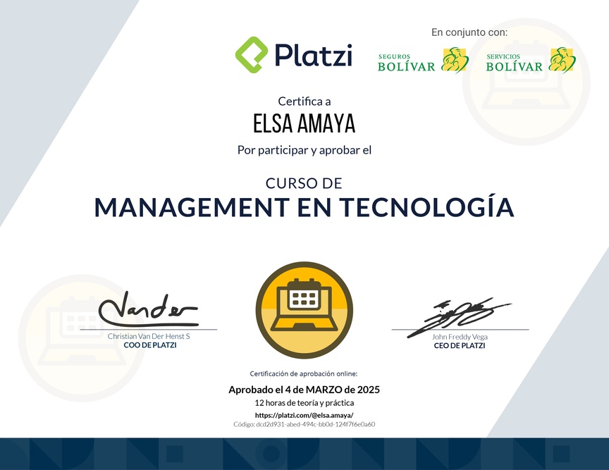 Diploma del Curso de Management en Tecnología