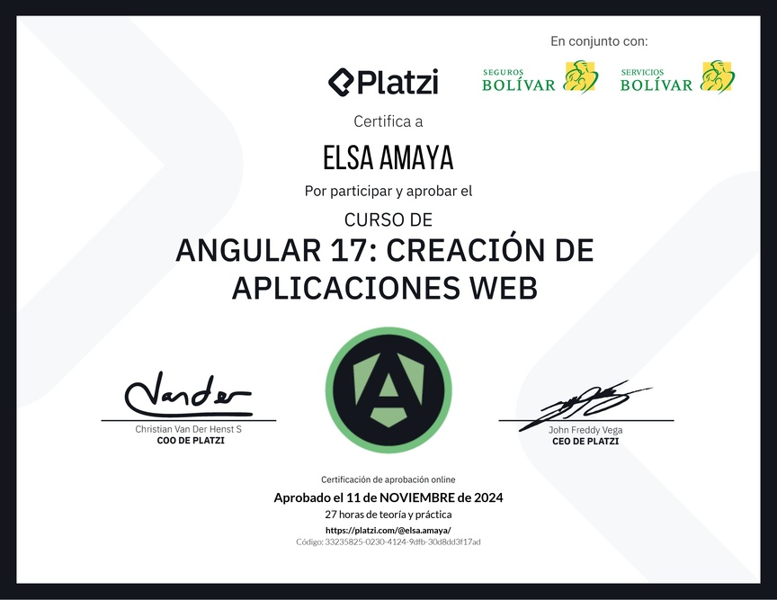 Diploma del Curso de Angular: Creación de Aplicaciones Web