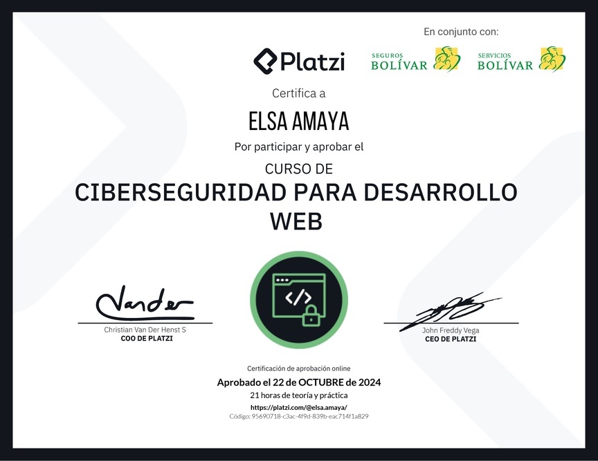 Diploma del Curso de Ciberseguridad para Desarrollo Web