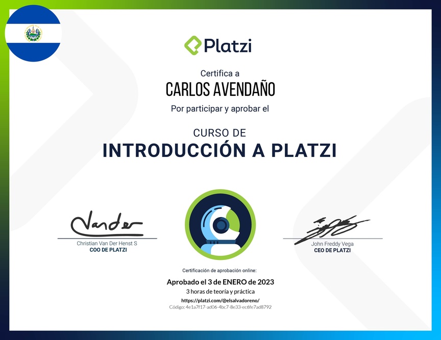 Diploma del Curso de Introducción a Platzi