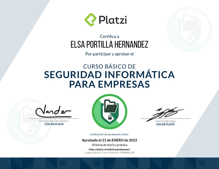 Diploma del Curso Básico de Seguridad Informática para Empresas