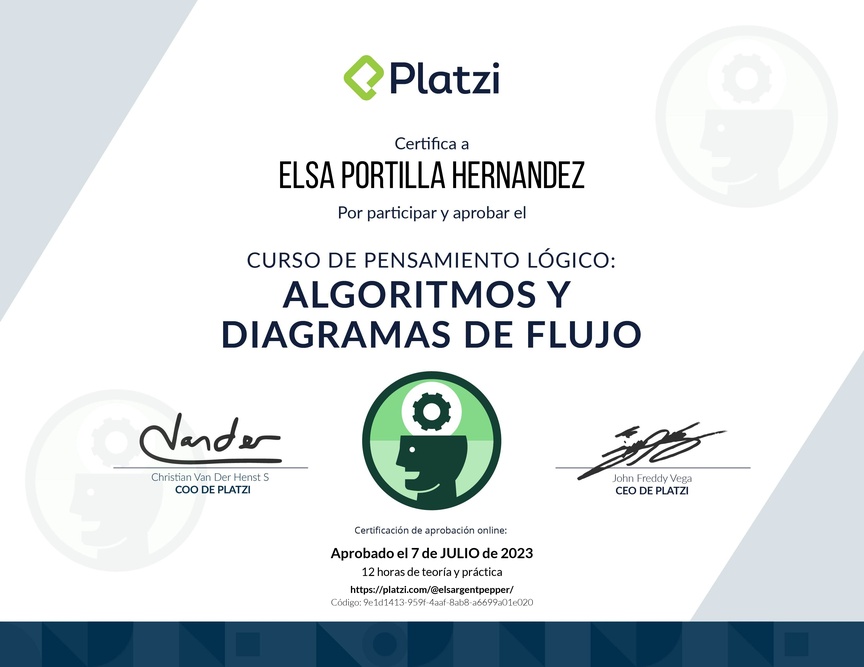 Diploma del Curso de Pensamiento Lógico: Algoritmos y Diagramas de Flujo