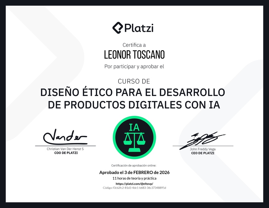 Diploma del Curso de Diseño Ético para el Desarrollo de Productos Digitales con IA