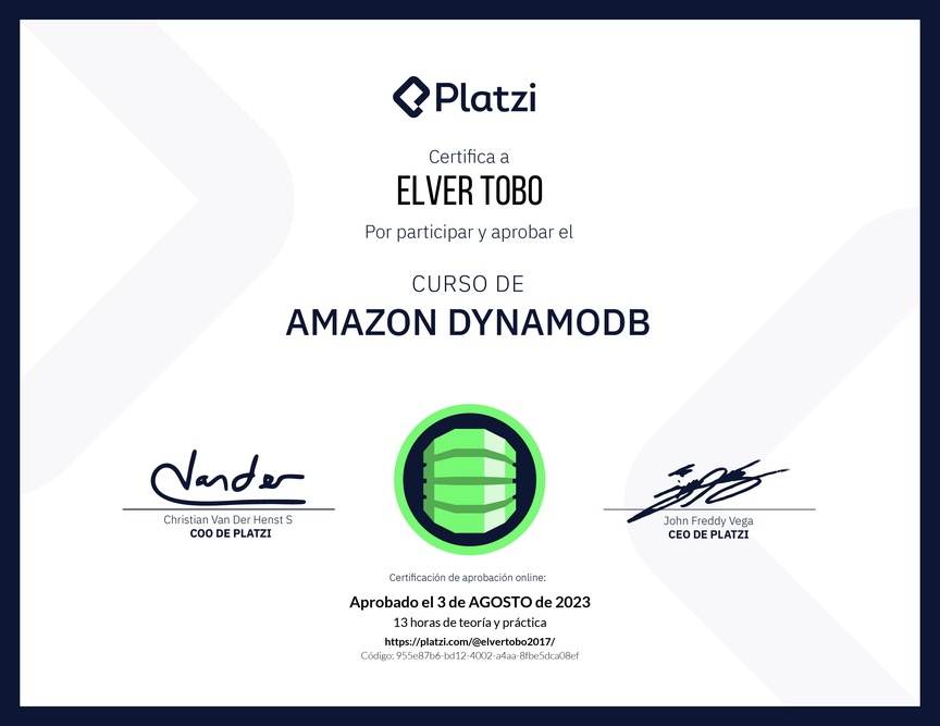 Diploma del Curso de Amazon DynamoDB