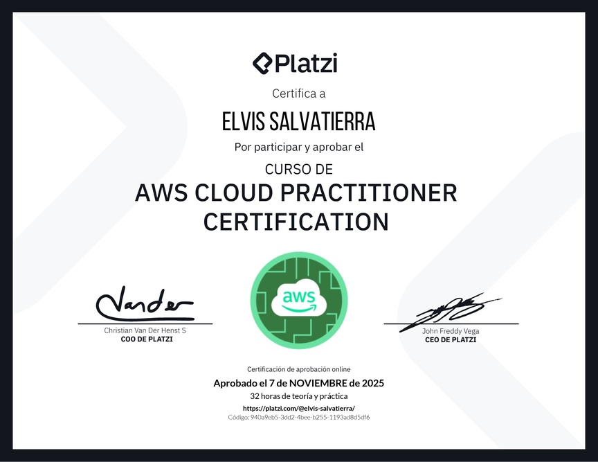 Diploma del Curso AWS Cloud Practitioner Certification
