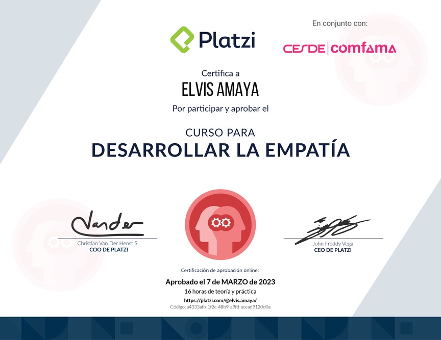 Diploma del Curso para Desarrollar la Empatía