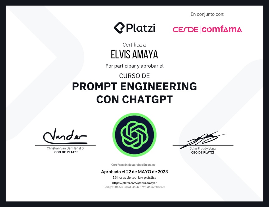 Diploma del Curso de Prompt Engineering con ChatGPT