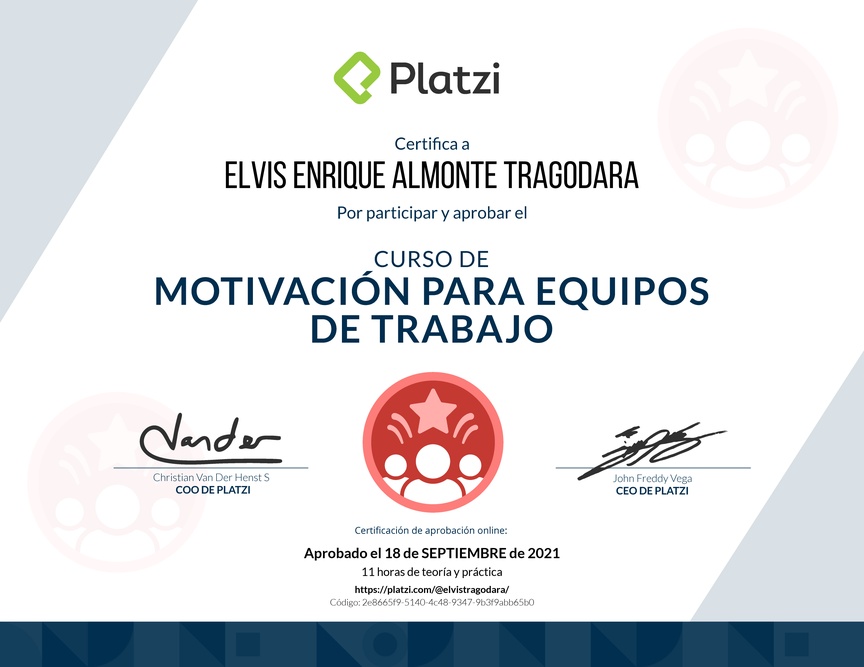 Diploma del Curso de Motivación para Equipos de Trabajo