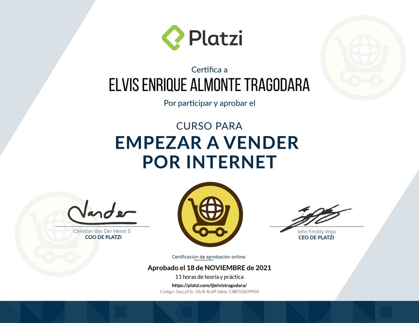 Diploma del Curso para Empezar a Vender por Internet