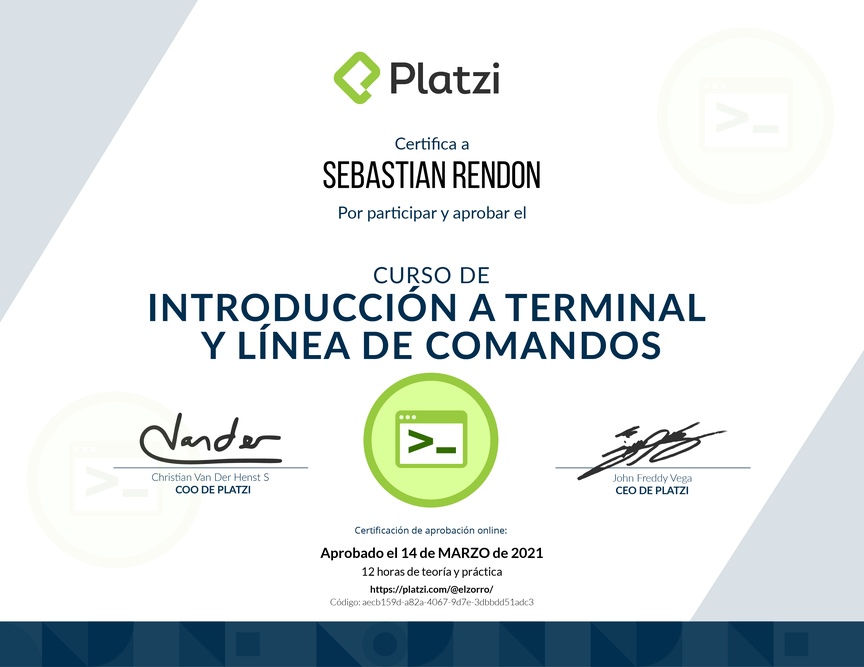 Diploma del Curso de Introducción a la Terminal y Línea de Comandos 2019
