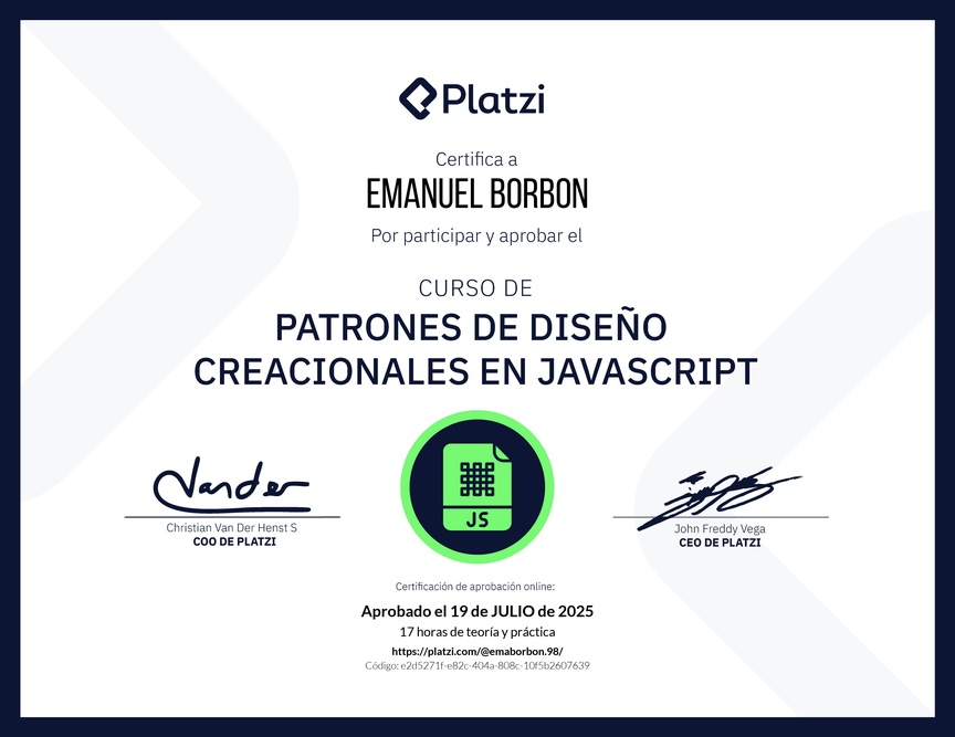 Diploma del Curso de Patrones de Diseño en JavaScript