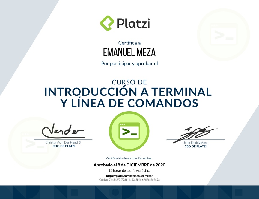 Diploma del Curso de Introducción a la Terminal y Línea de Comandos 2019