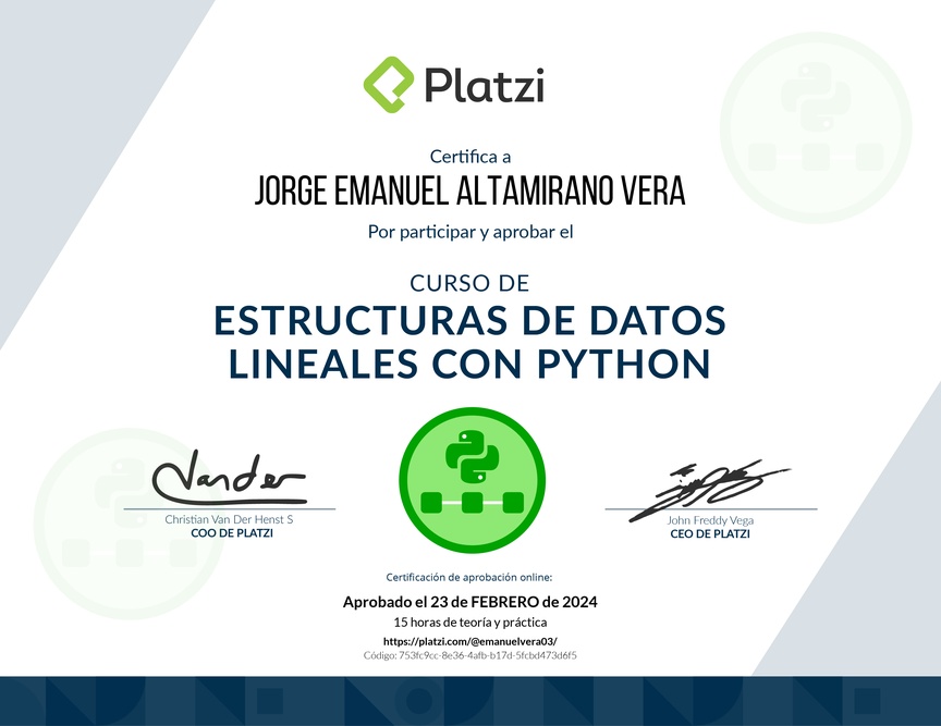 Diploma del Curso de Estructuras de Datos Lineales con Python