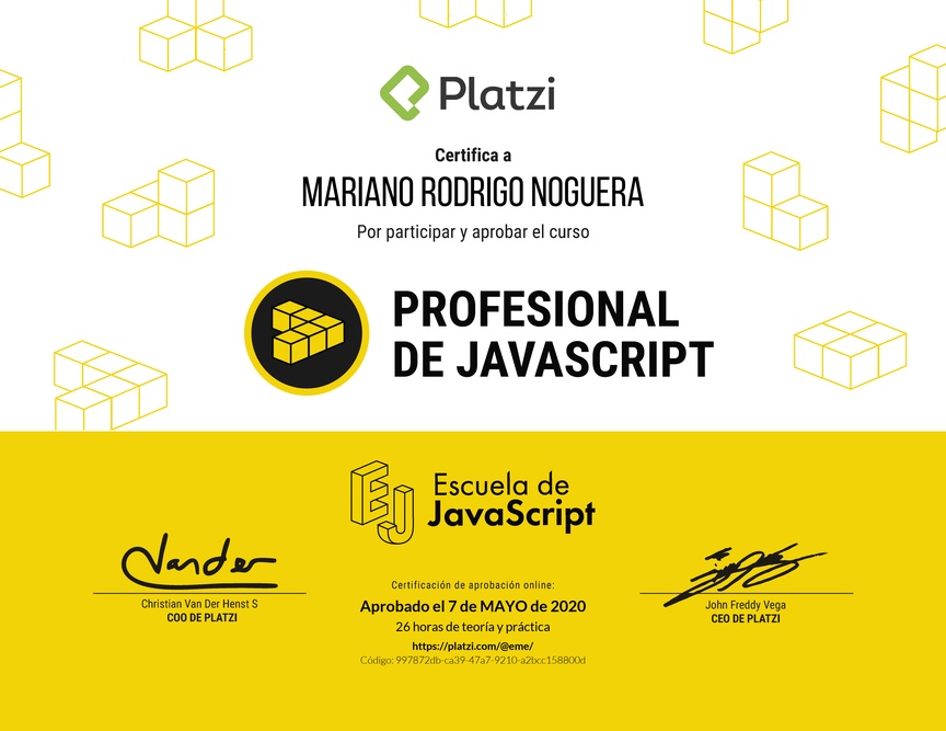 Diploma del Curso Profesional de JavaScript