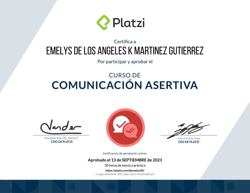 Diploma del Curso de Comunicación Asertiva para la Vida Personal y Profesional (2021)