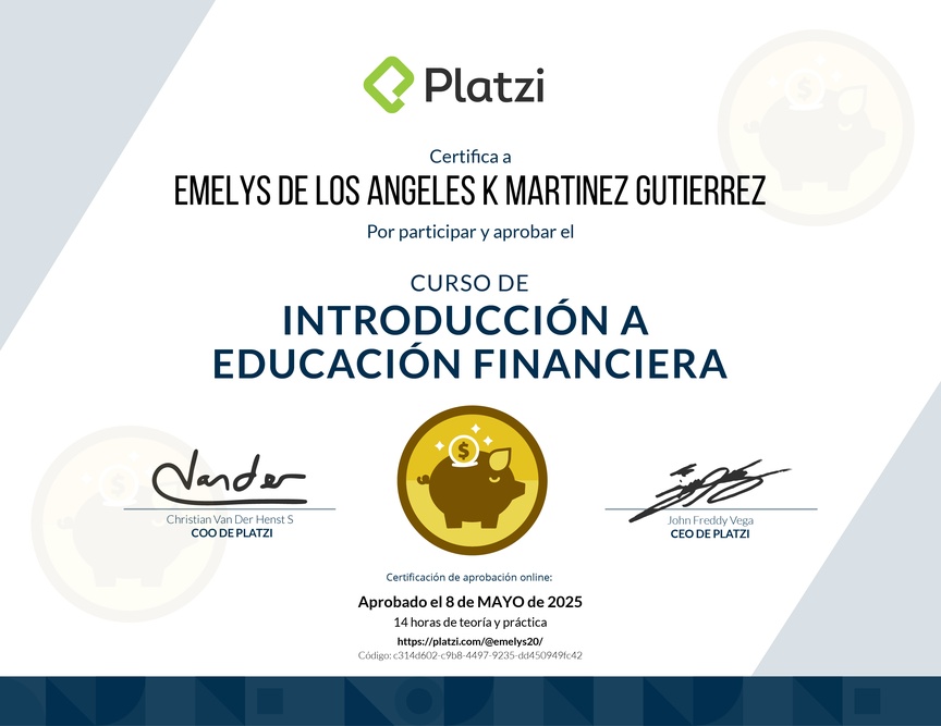 Diploma del Curso de Introducción a Educación Financiera