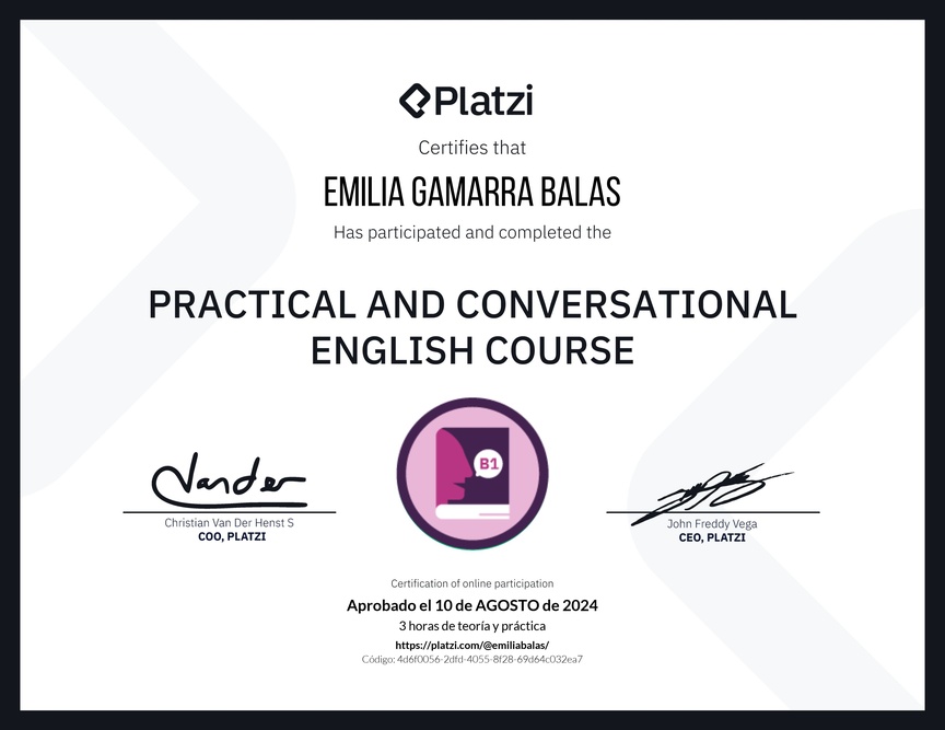 Diploma del Curso de Inglés Práctico y Conversacional