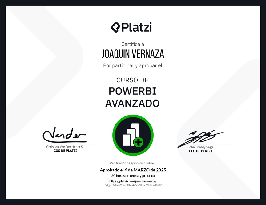 Diploma del Curso PowerBI Avanzado