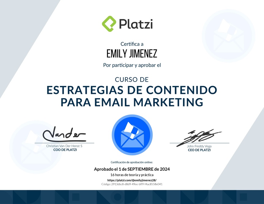 Diploma del Curso de Estrategias de Contenido para Email Marketing